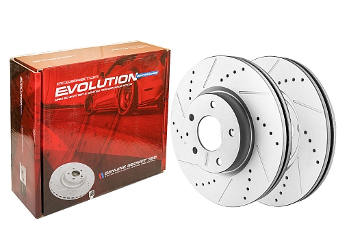Передний тормозной диск Evolution с перфорацией и насечками в покрытии GEOMET для Mazda 6 2012+, CX-5 2011-2017